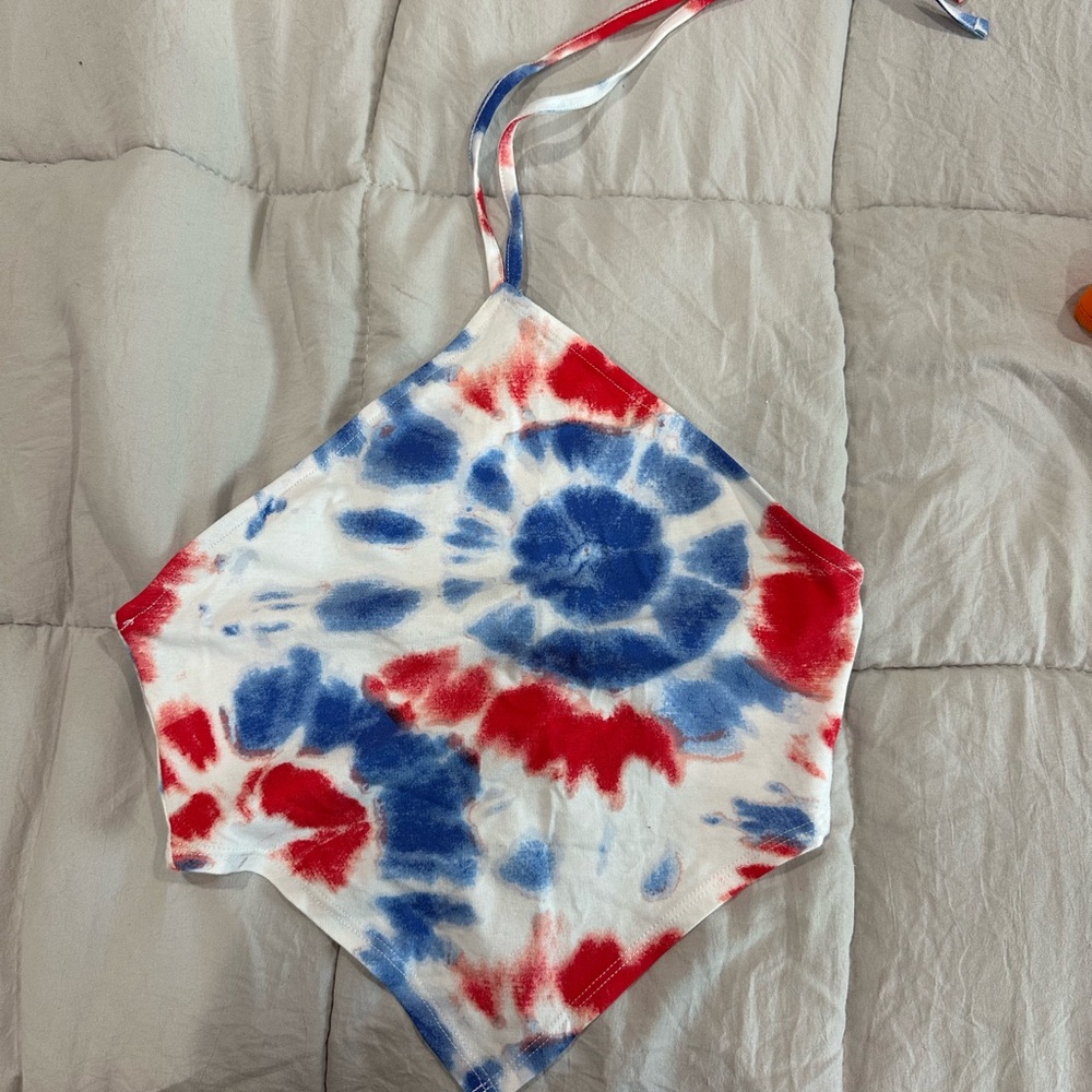 H&M Red and Blue Tie-Dye Crop Top